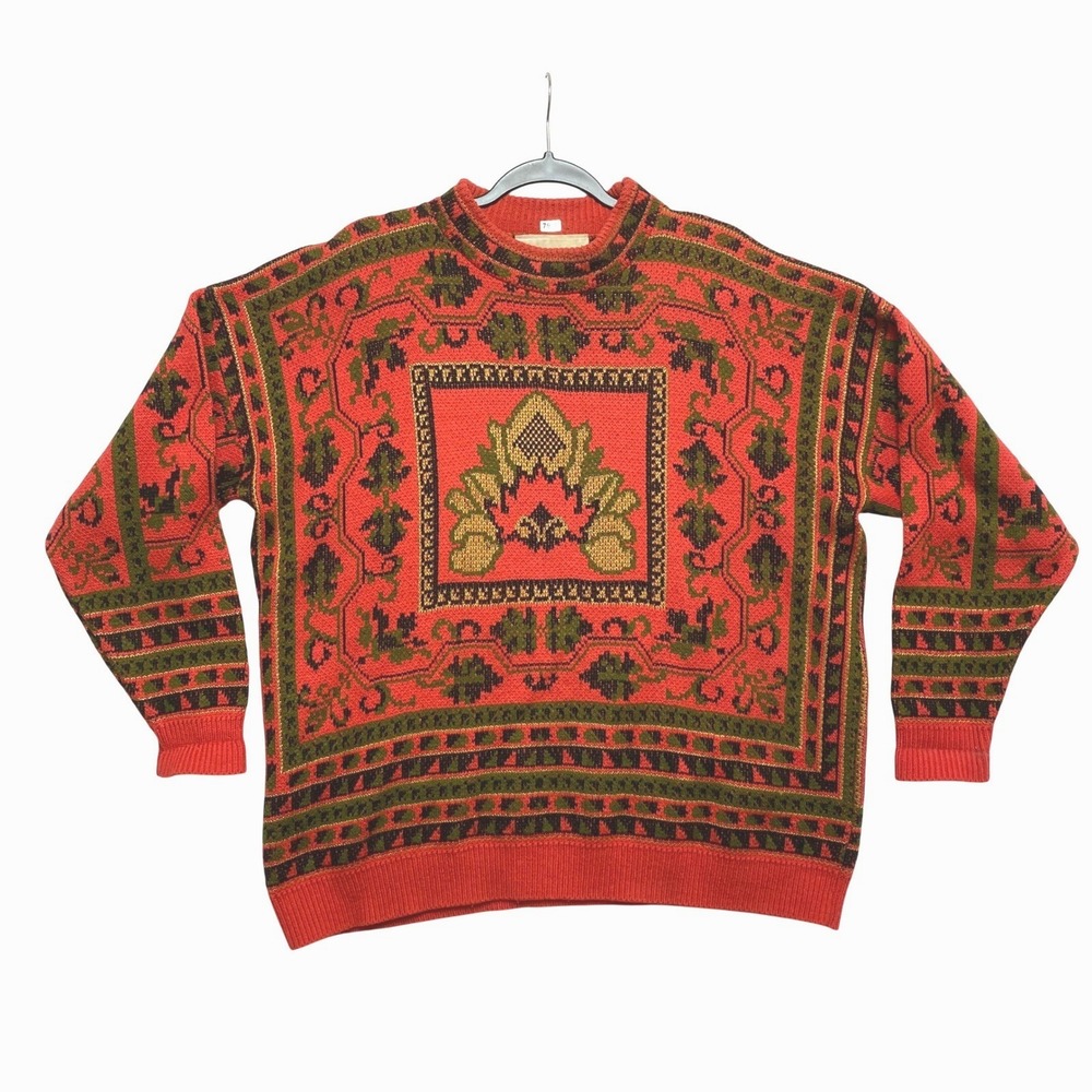 Vintage Carolina Colours II Sweater Mens XL Red Green Geometric Acrylic